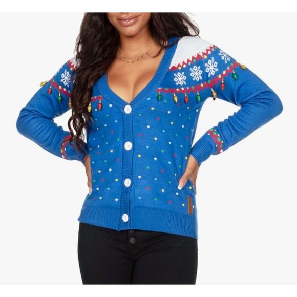 Tipsyrlves Blue Christmas Light Sweater Cardigan Size 3XL NWT - Picture 1 of 4